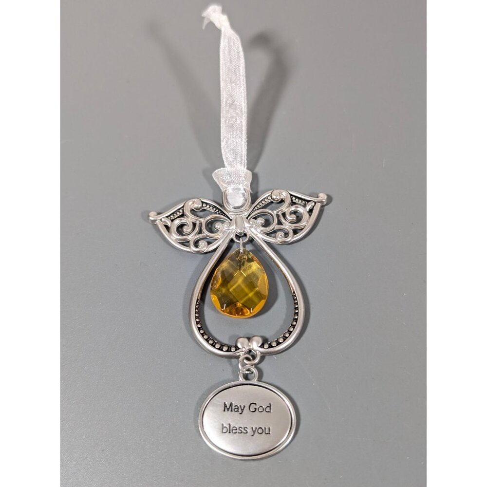 Ganz May Gold Bless You Angel Ornament Glass Charm Christmas